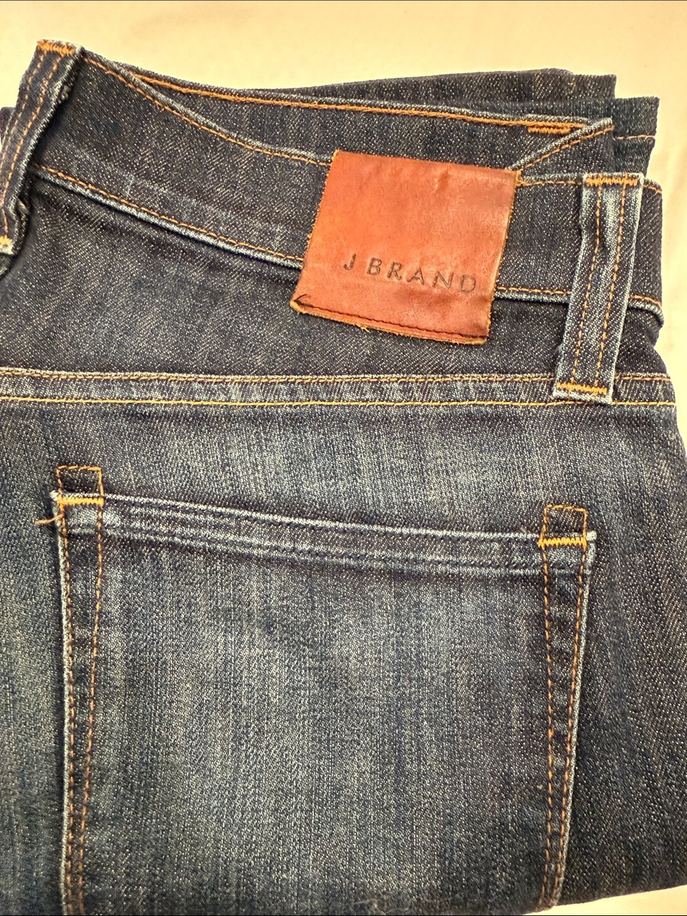 J Brand Men’s Indigo Denim Jeans with Brown Leather Patch